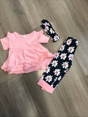 Kids Floral Navy & Pink Matching Set - Pink Top with Navy Flower Pants